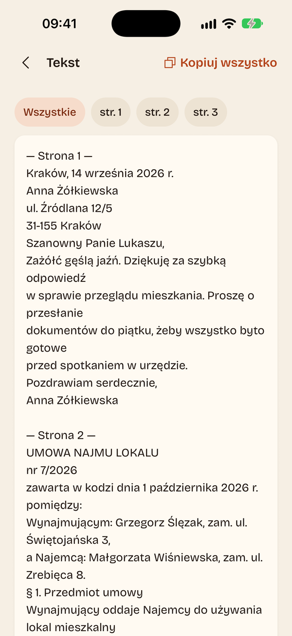 Tekst rozpoznany przez OCR
